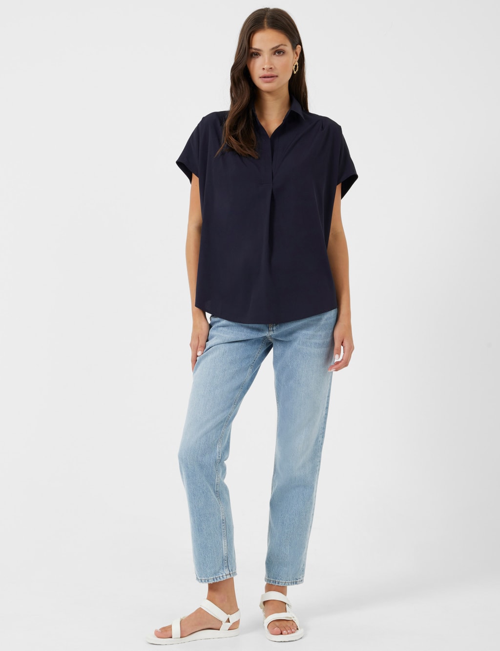 Crepe Collared Popover Blouse