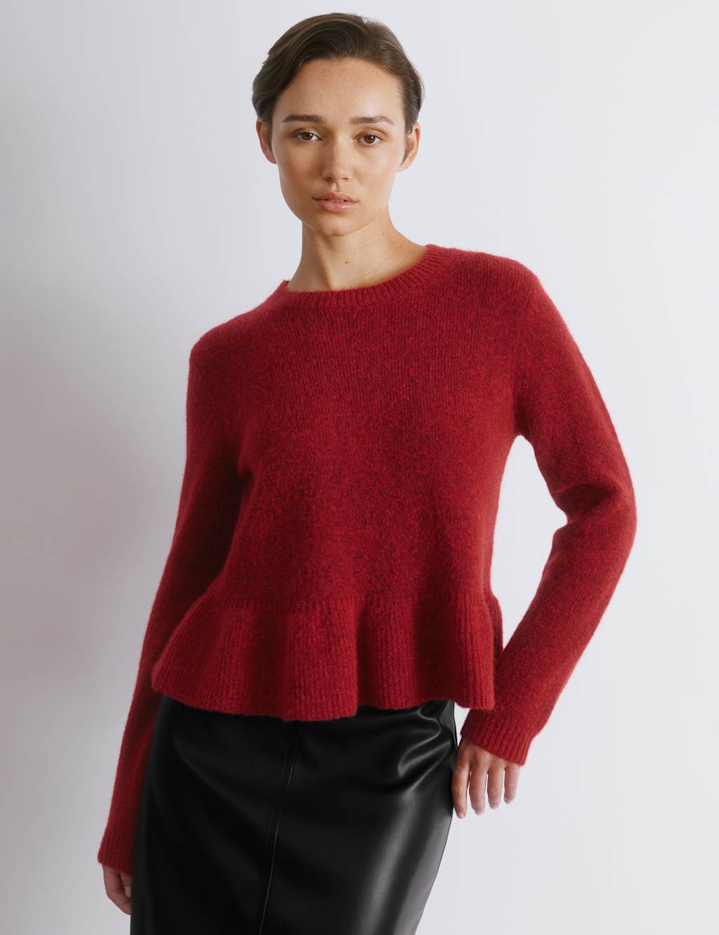 Albaray Crew Neck Peplum Jumper with Mohair Red