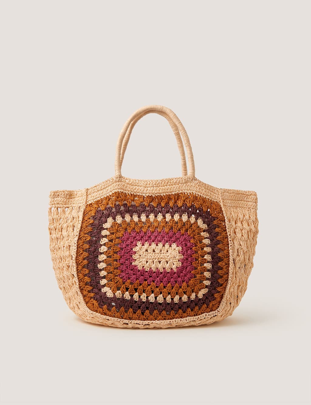 Monsoon Women's Crochet Straw Colour Block Tote Bag - Natural - Available at M&S