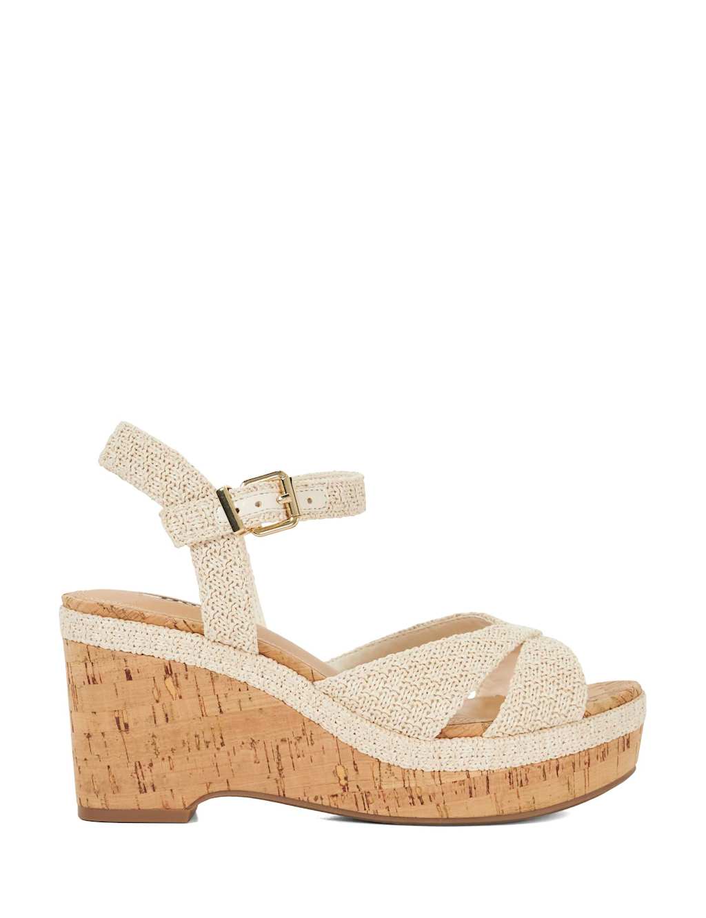 Wide Fit Cork Ankle Strap Wedge Sandals