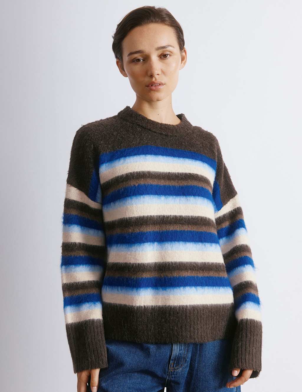 Albaray Ombre Striped Crew Neck Jumper with Wool Blue Mix