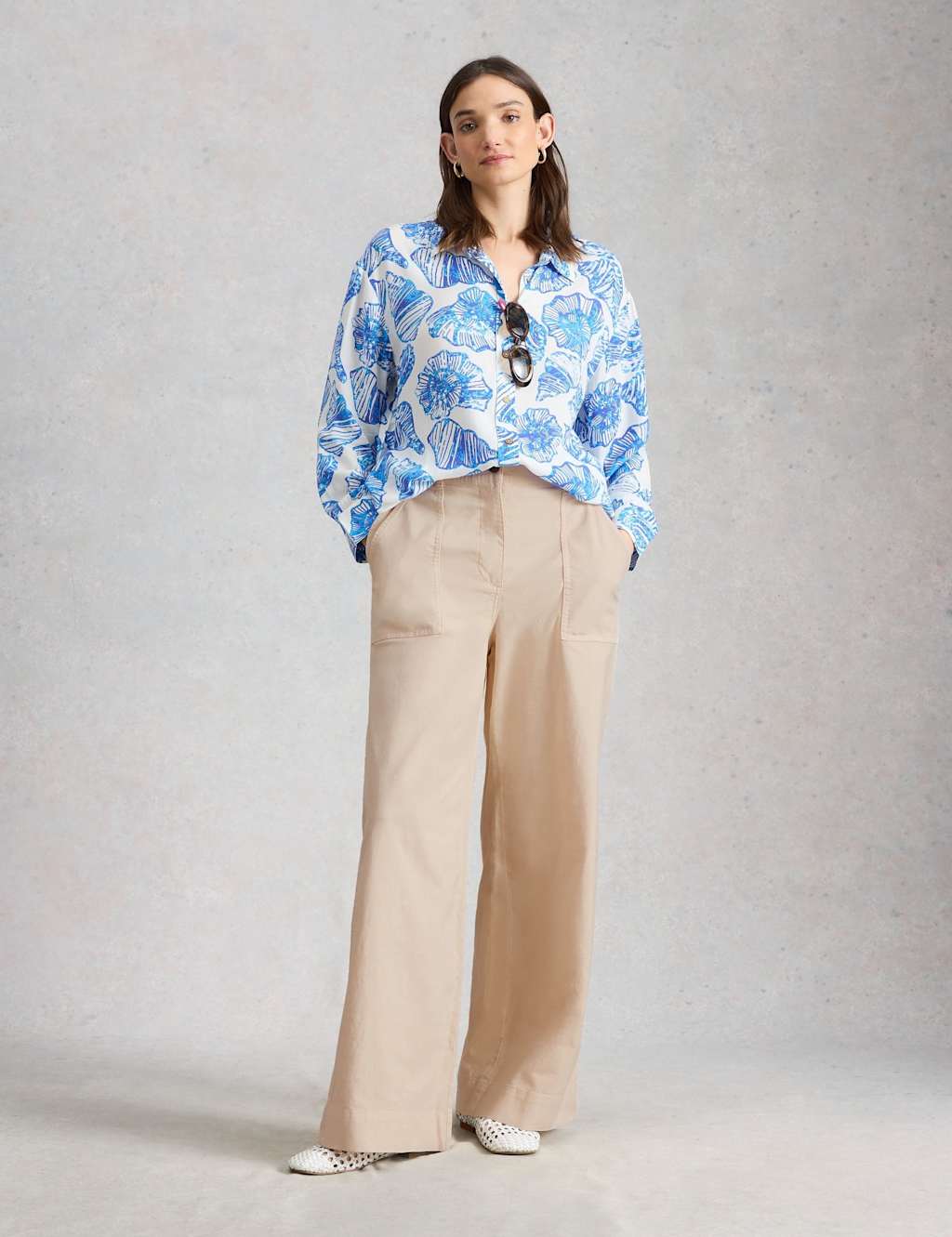 White Stuff Women's Cotton Rich Wide Leg Chinos with Linen - 8 - Natural - Available at M&S