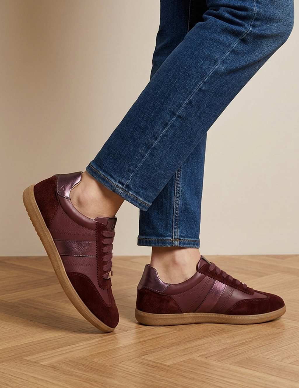 Jones Bootmaker Women's Suede Lace Up Cupsole Trainers - 5 - Burgundy - Available at M&S