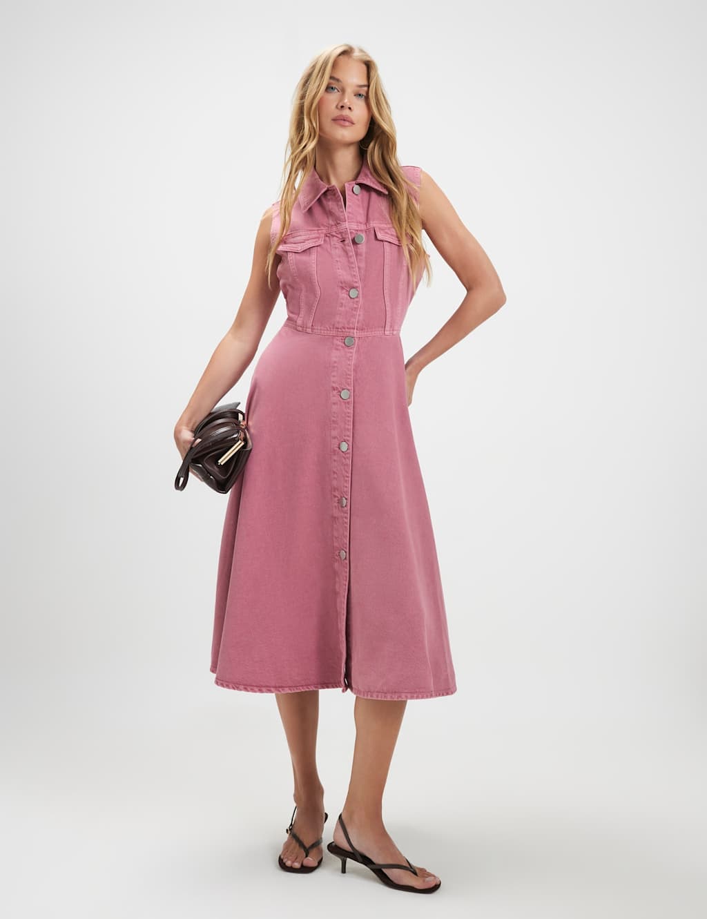 River Island Women's Denim Button Through Midi Shirt Dress - 12 - Pink - Available at M&S