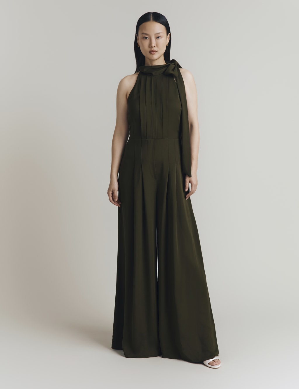 Crepe Tie Neck Sleeveless Jumpsuit