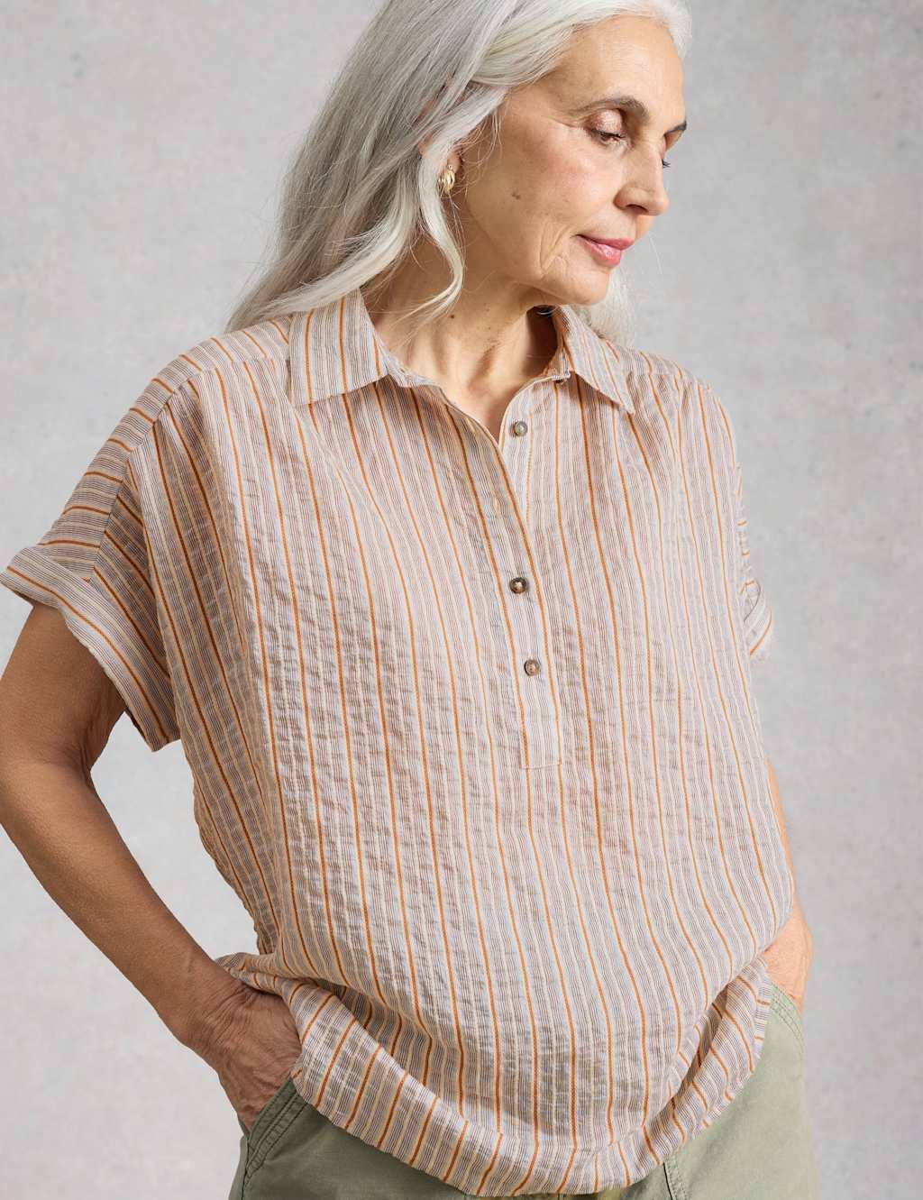 White Stuff Women's Striped Collared Popover Shirt with Cotton - 8 - Natural Mix - Available at M&S