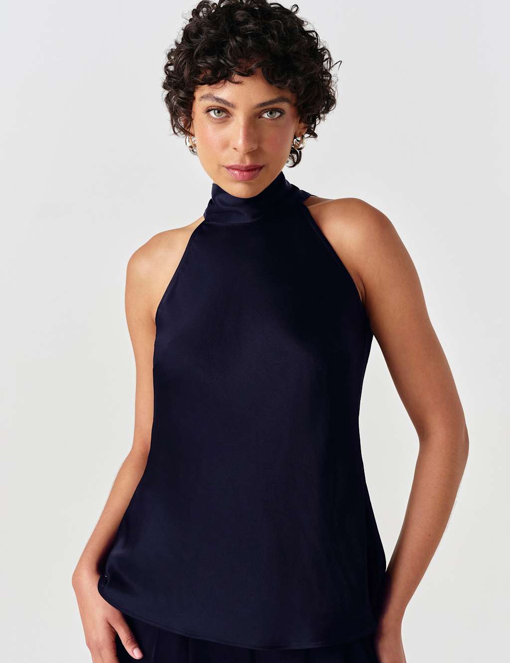 Ghost Women's Satin High Neck Top - 14 - Navy - Available at M&S