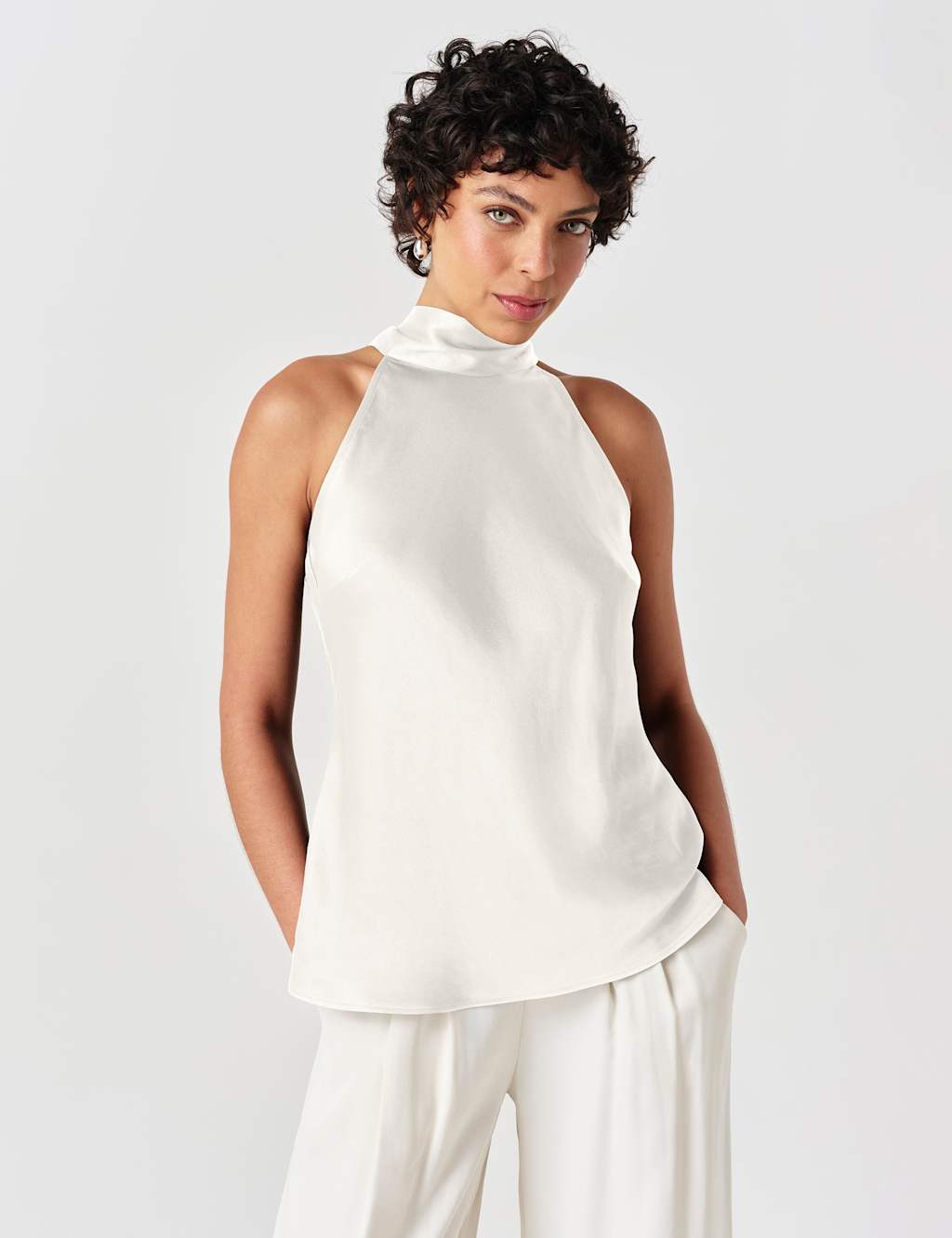 Ghost Women's Satin High Neck Top - 8 - Ivory - Available at M&S