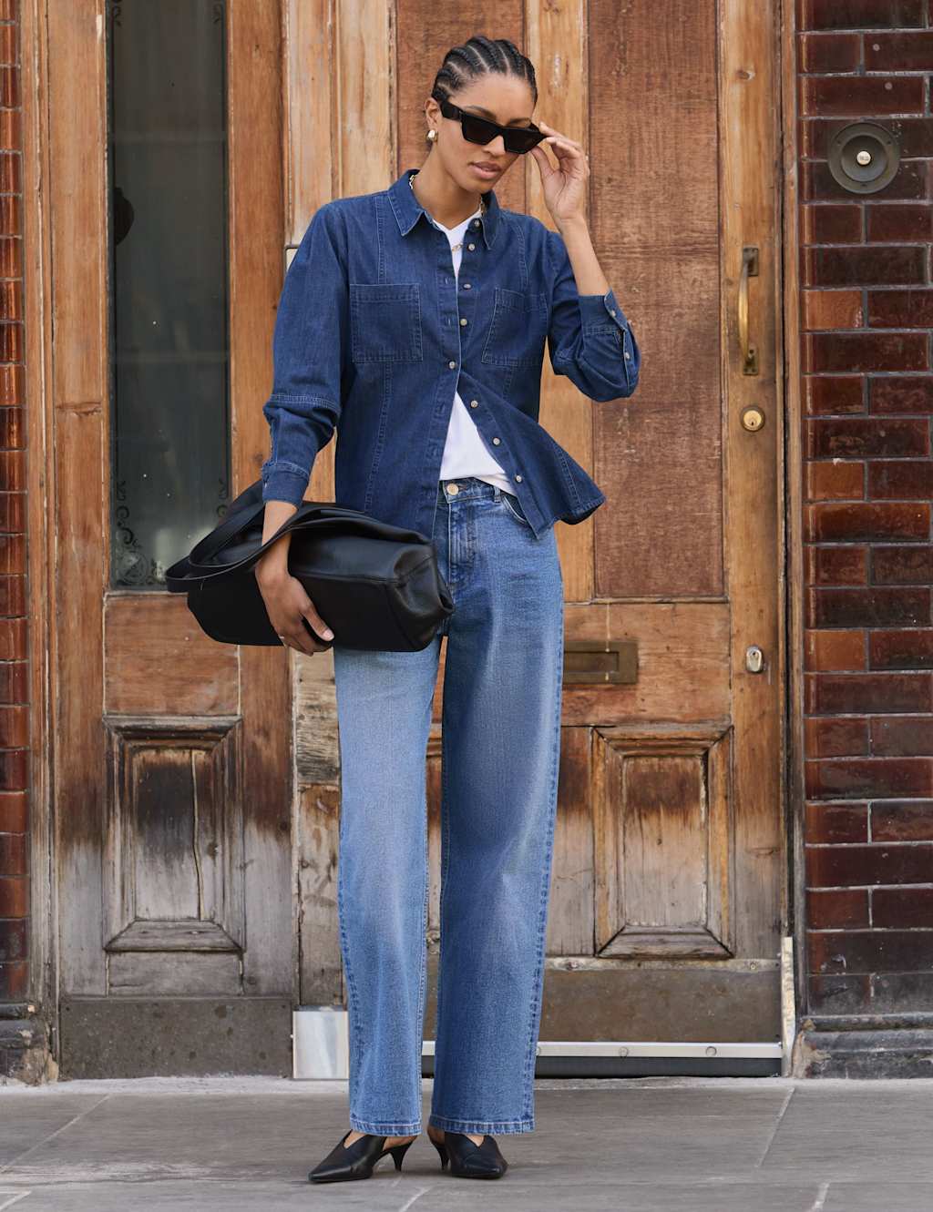 BAUKJEN Denim Collared Button Through Shirt Medium Indigo