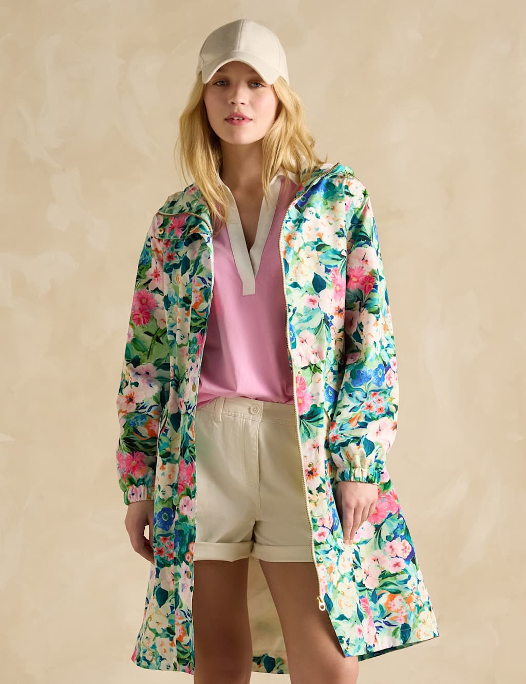 Waterproof Floral Hooded Longline Raincoat
