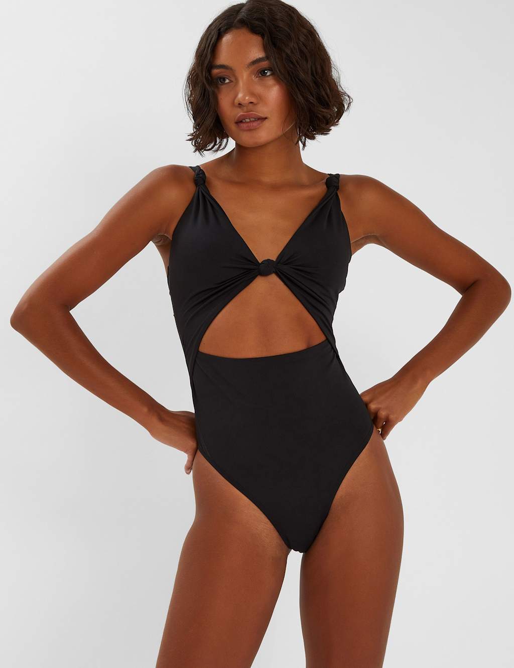 Padded Knot Front Cut Out V-Neck Swimsuit