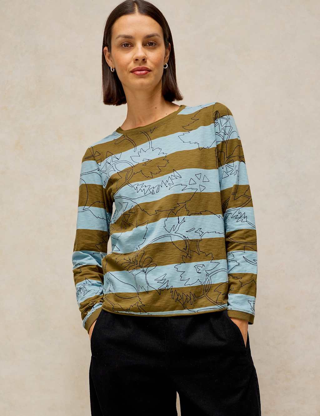 White Stuff Women's Pure Cotton Striped Floral Crew Neck Top - 18 - Blue Mix - Available at M&S