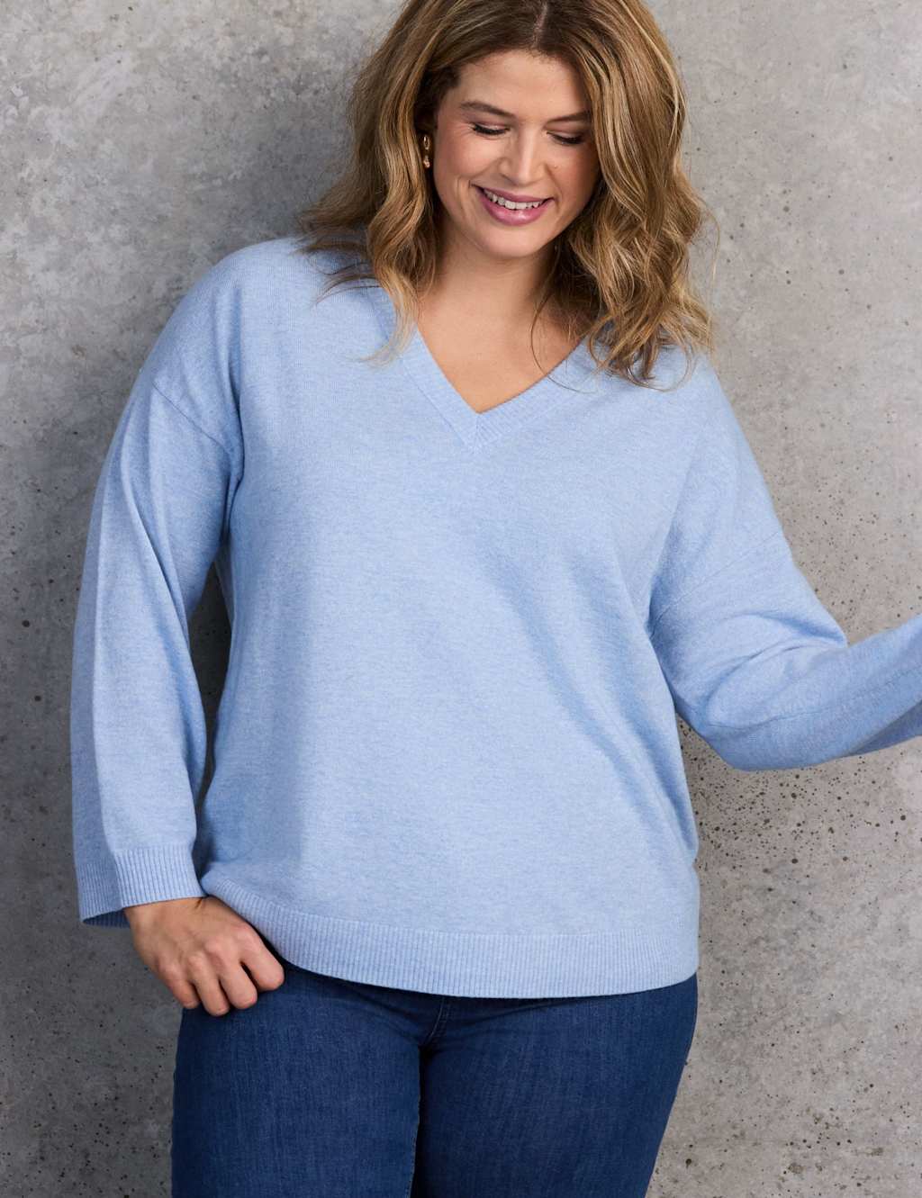 Live Unlimited London Women's Wool Blend Textured V-Neck Jumper - 28 - Blue - Available at M&S