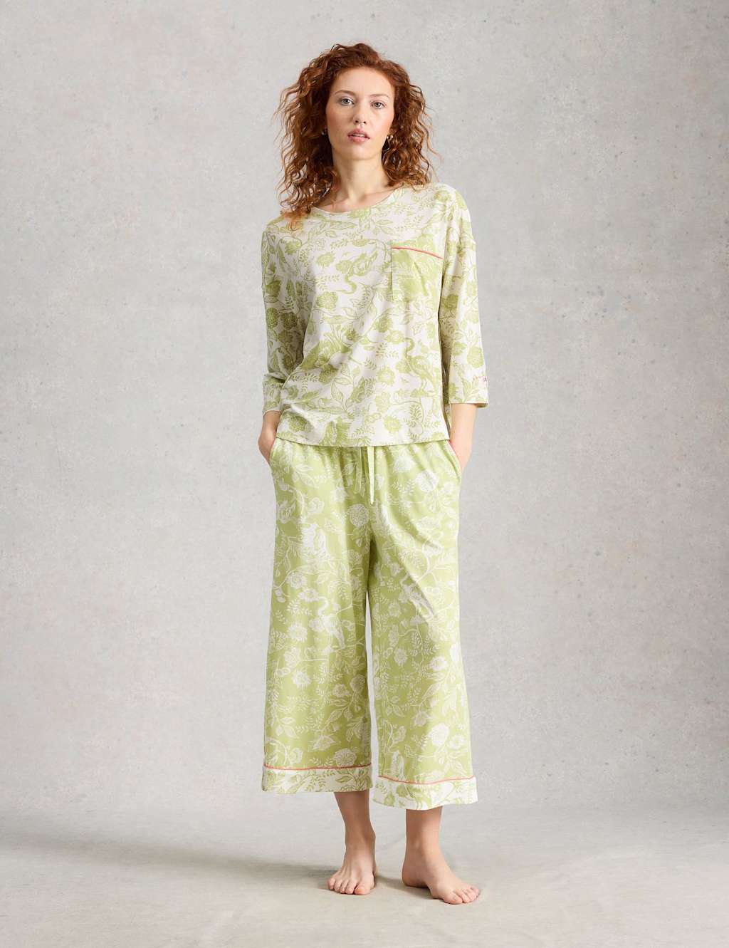 White Stuff Women's Cotton Modal Floral Pyjama Top - Small - Green Mix - Available at M&S