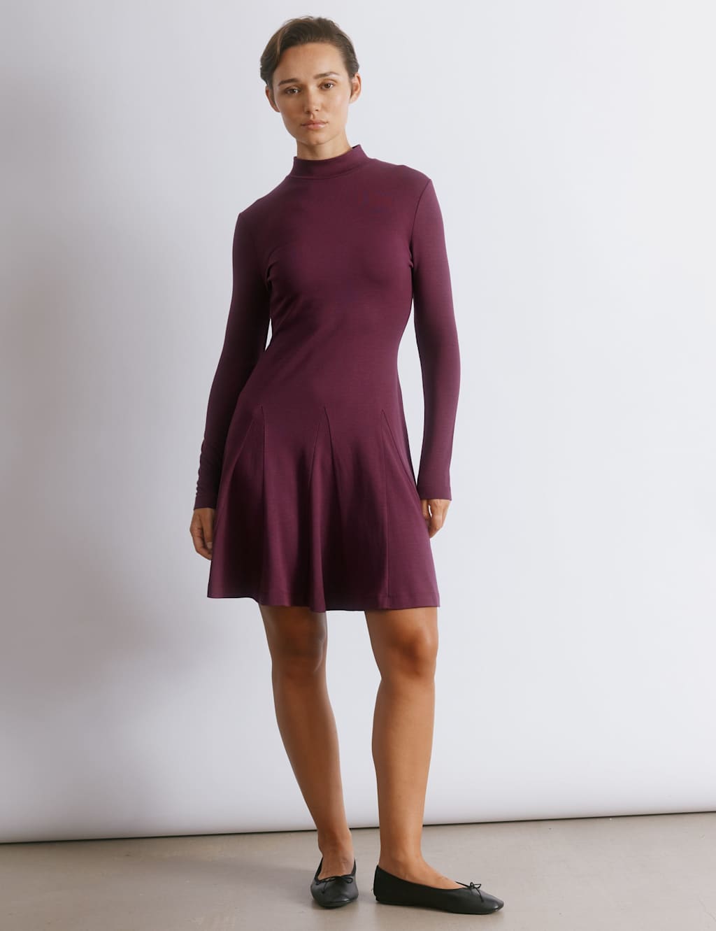 Albaray High Neck Mini Skater Dress Burgundy