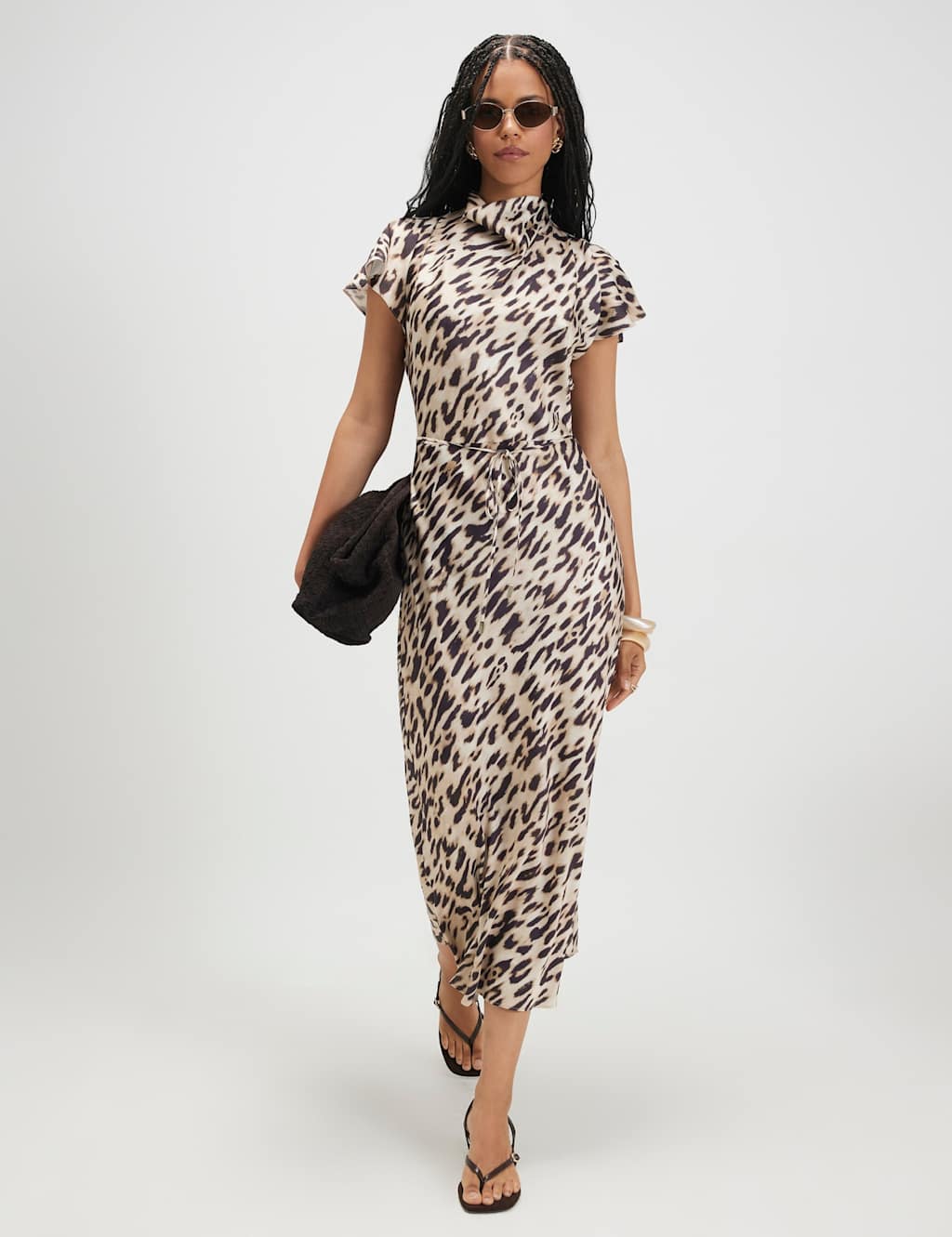 River Island Women's Leopard Print Belted Midaxi Column Dress - 8 - Beige Mix - Available at M&S