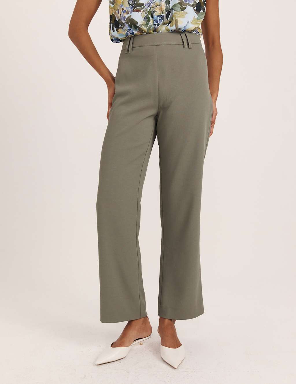 Saba Women's Mid Rise Straight Leg Trousers - 12 - Green - Available at M&S