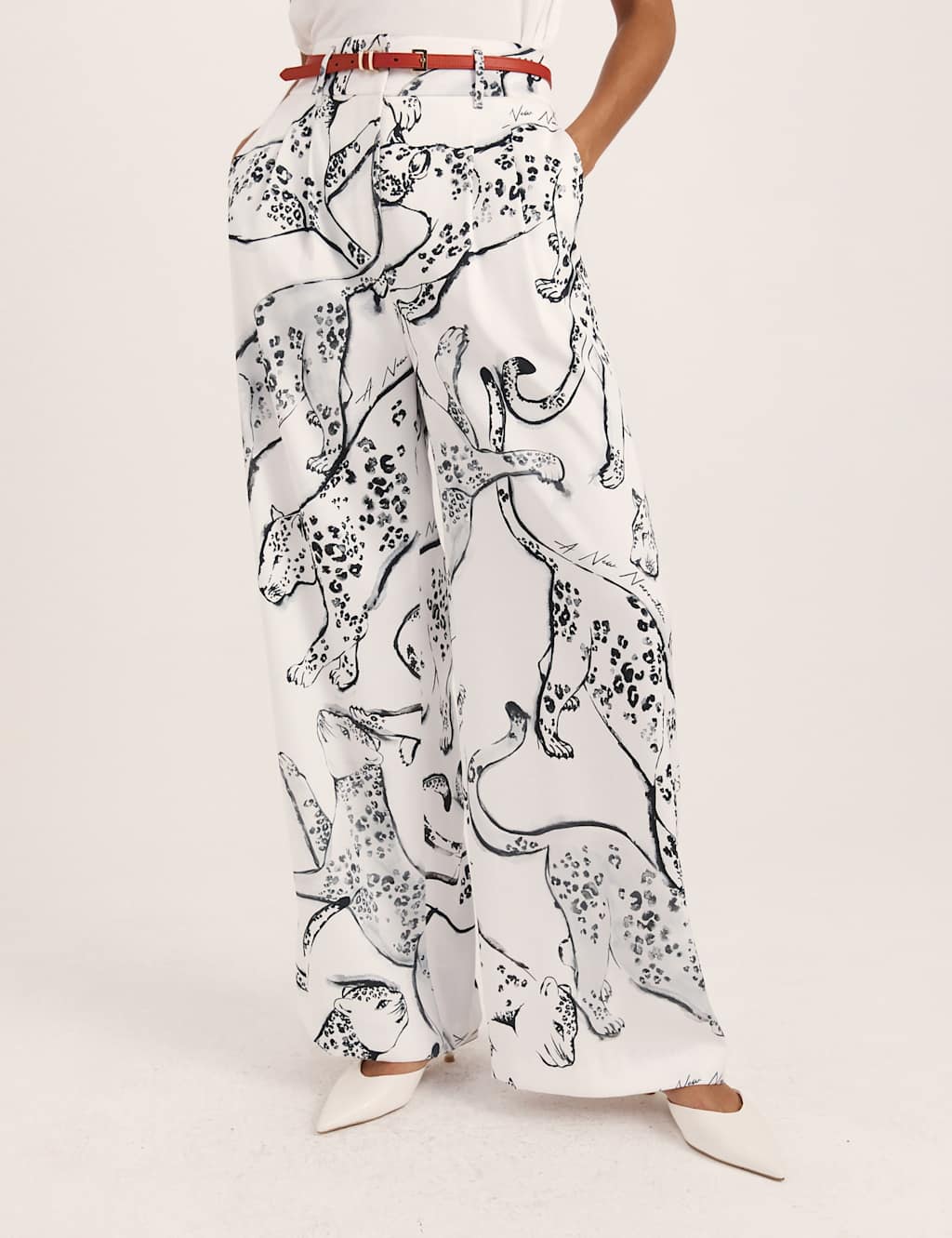 Saba Women's Jaguar Print Wide Leg Trousers - 8 - Multi - Available at M&S