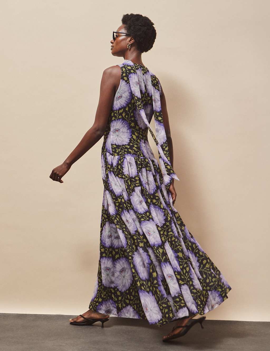 RO&ZO Chiffon Floral High Neck Maxi Dress Lilac