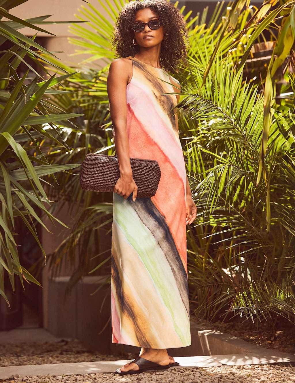 RO&ZO Striped Ombre Maxi Slip Dress Multi