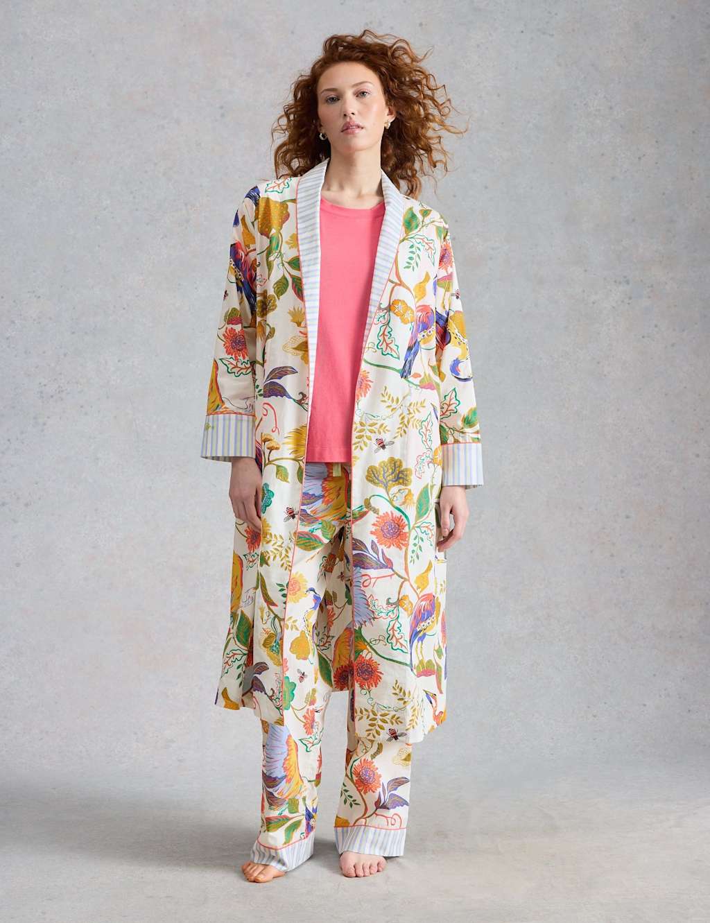 White Stuff Women's Pure Cotton Printed Tie Robe - Large - White Mix - Available at M&S