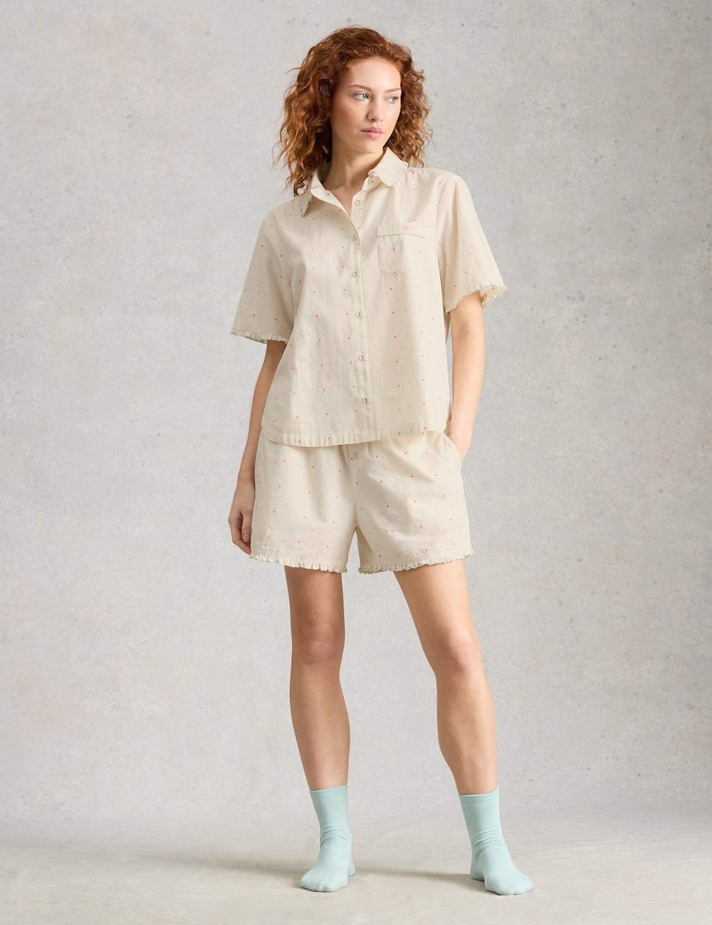 White Stuff Women's Pure Cotton Polka Dot Pyjama Shorts - Large - White Mix - Available at M&S