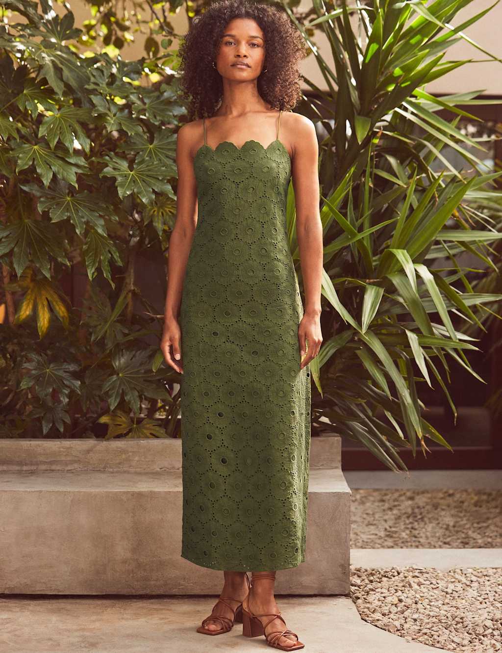 Ro&Zo Women's Pure Cotton Broderie Strappy Midaxi Column Dress - 18 - Dark Green Mix - Available at M&S