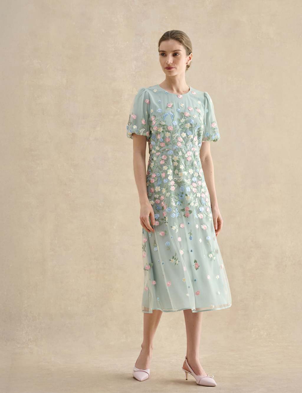 Hobbs Women's Floral Midi Tea Dress - 10 - Green Mix - Available at M&S