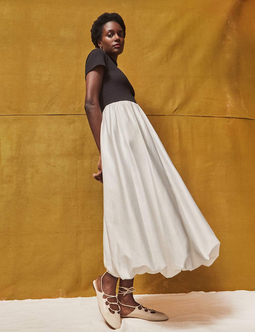 RO&ZO Cotton Rich Midi Waisted Dress Black Mix