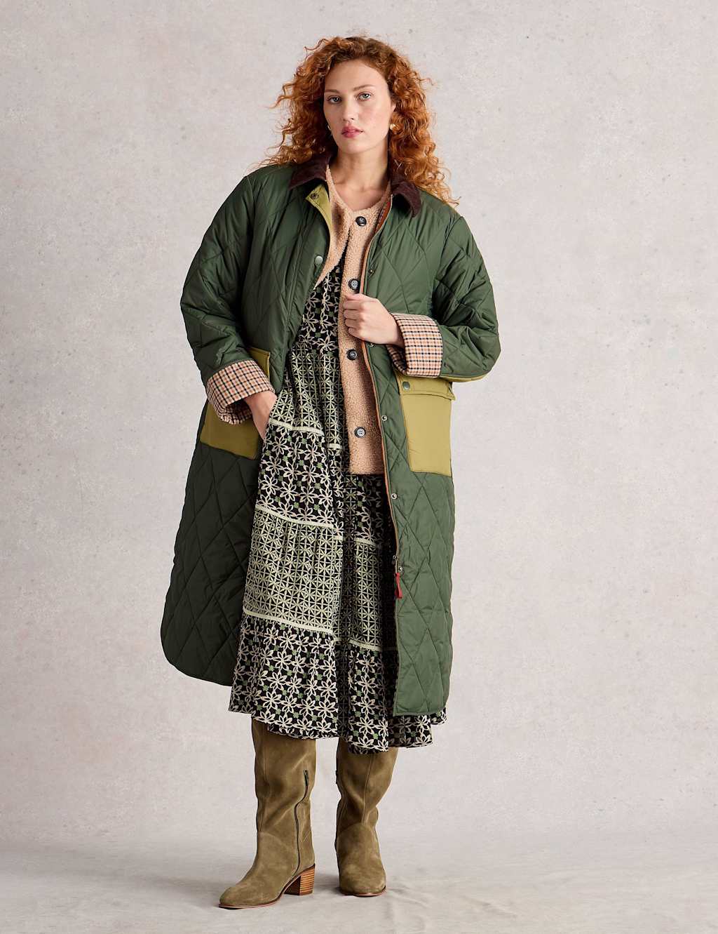 White Stuff Quilted Longline Coat Green