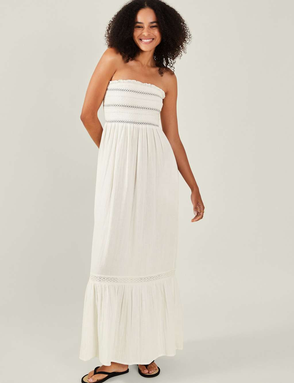 Embroidered Bandeau Midaxi Smock Beach Dress