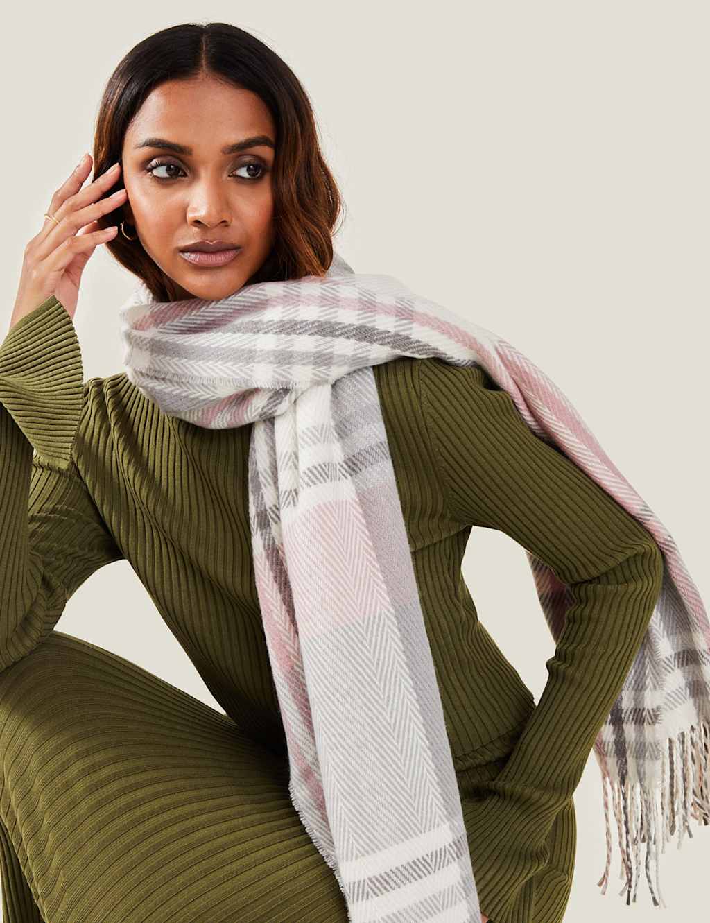 ACCESSORIZE Checked Blanket Scarf Grey Mix