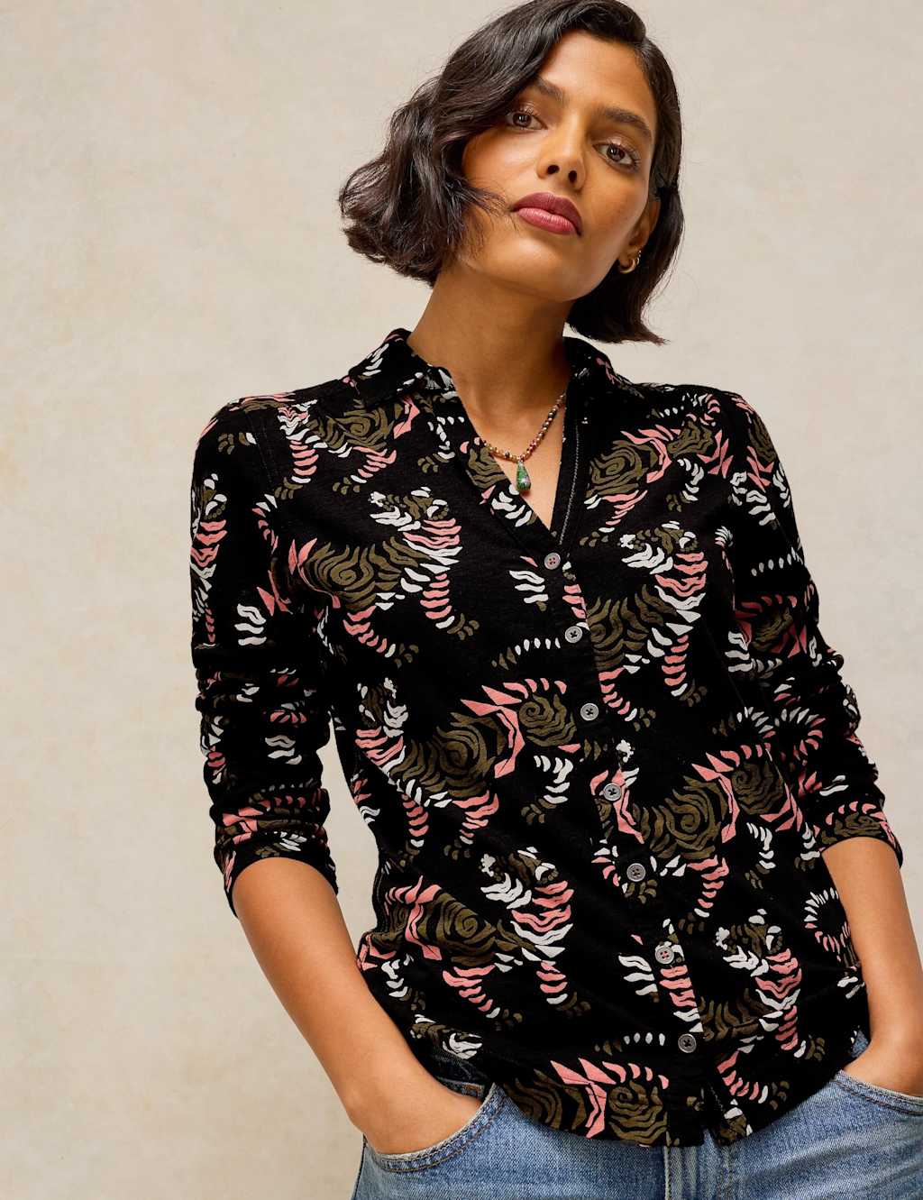 White Stuff Women's Pure Cotton Printed Collared Shirt - 18 - Black Mix - Available at M&S