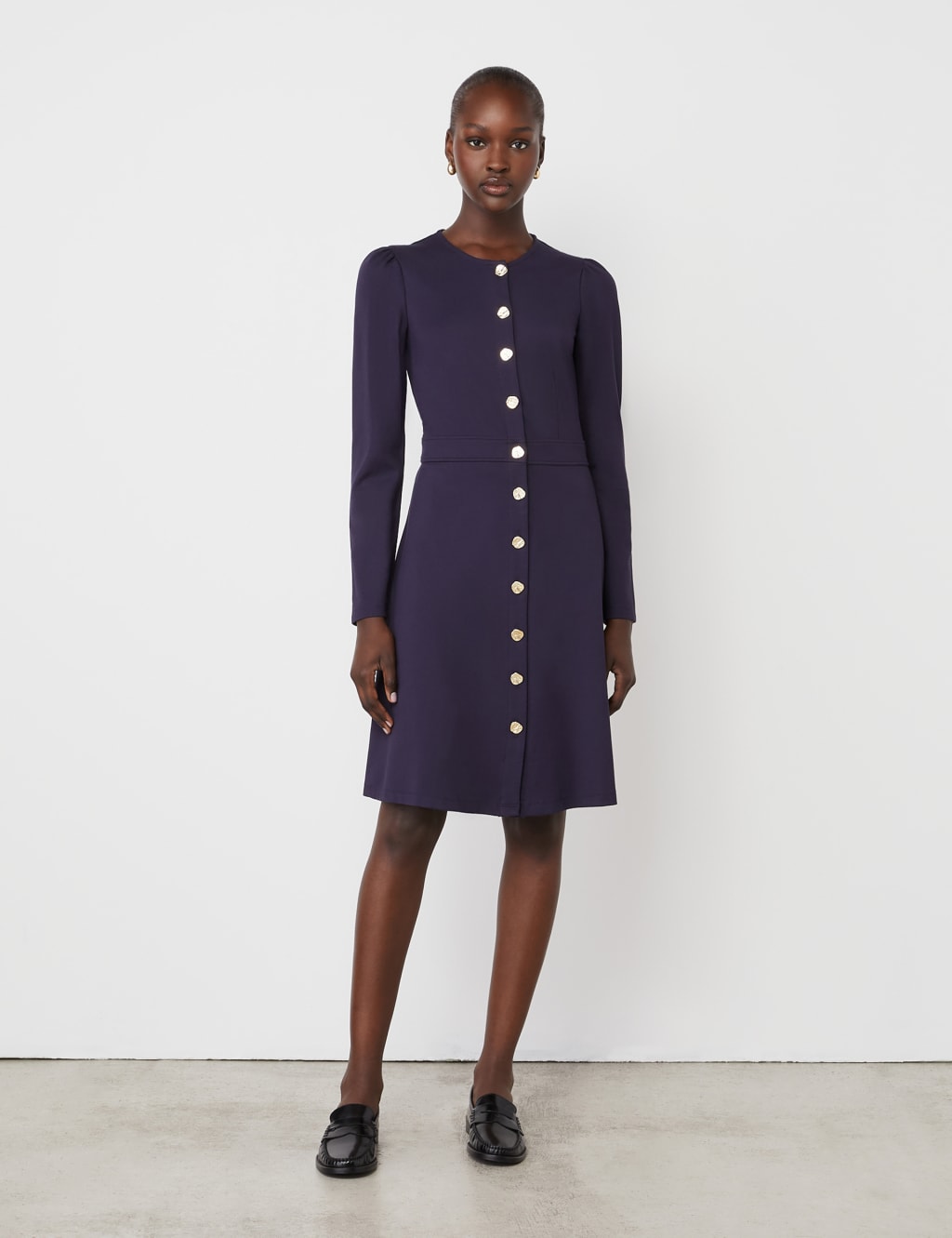 Ponte Jersey Button Through Waisted Dress
