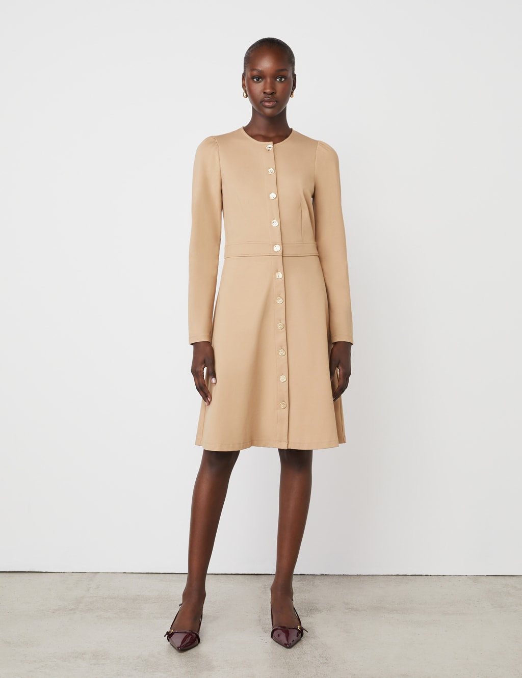 Ponte Jersey Button Through Waisted Dress