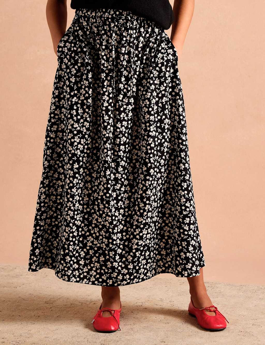Floral Monochrome Midaxi A-Line Skirt
