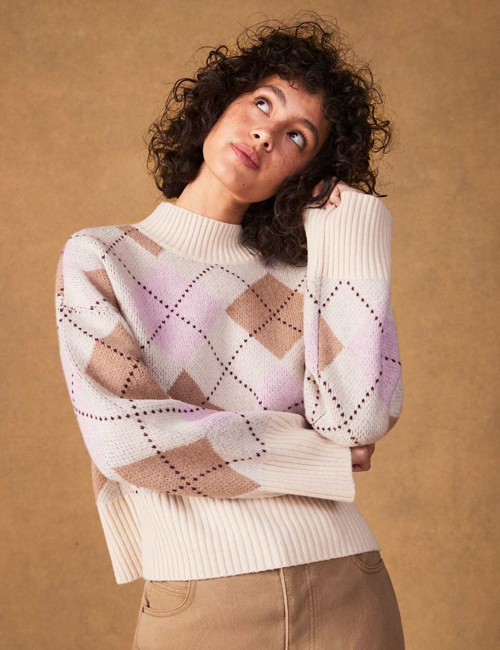 Ro&Zo Women's Pure Wool Argyle Jumper - Small - Pink Mix - Available at M&S