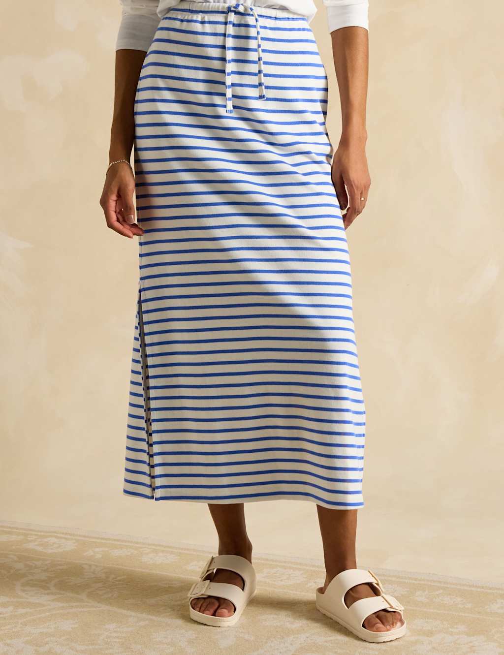 Pure Cotton Striped Midaxi Pencil Skirt