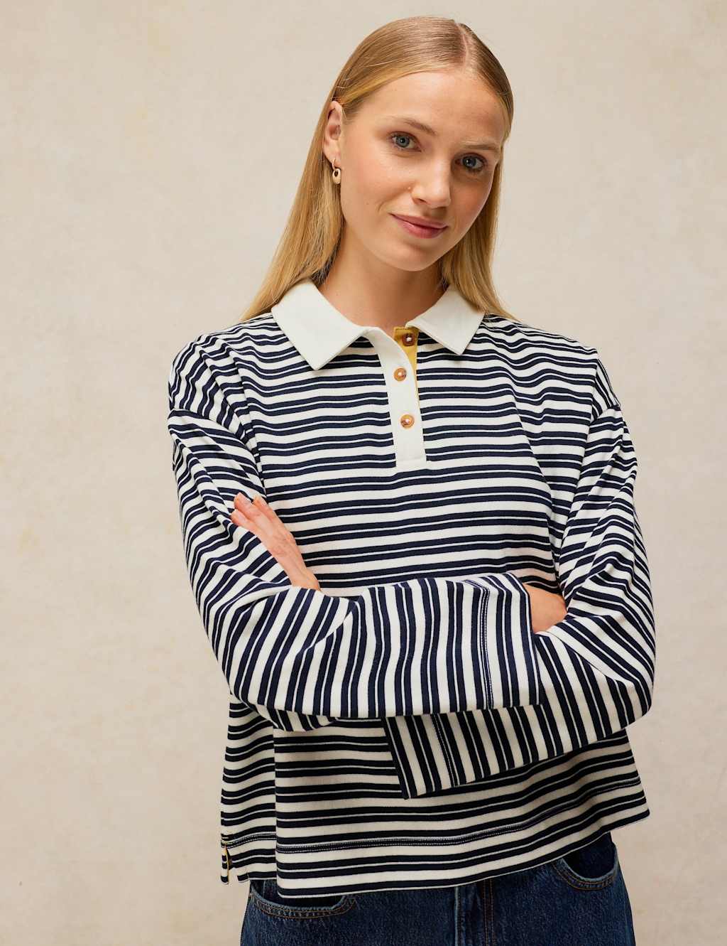 White Stuff Women's Pure Cotton Rugby Top - 18 - Navy Mix - Available at M&S