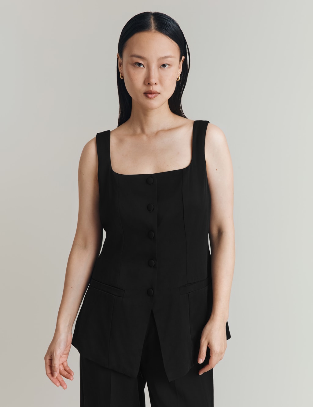 Strappy Square Neck Button Through Waistcoat