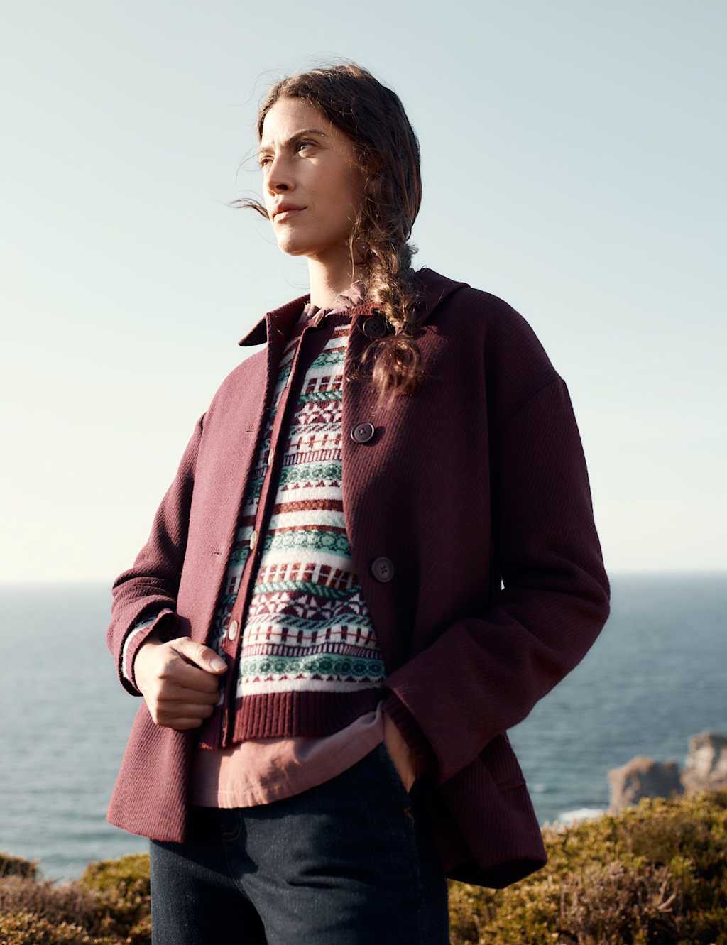 Seasalt Cornwall Wool Blend Pea Coat Purple