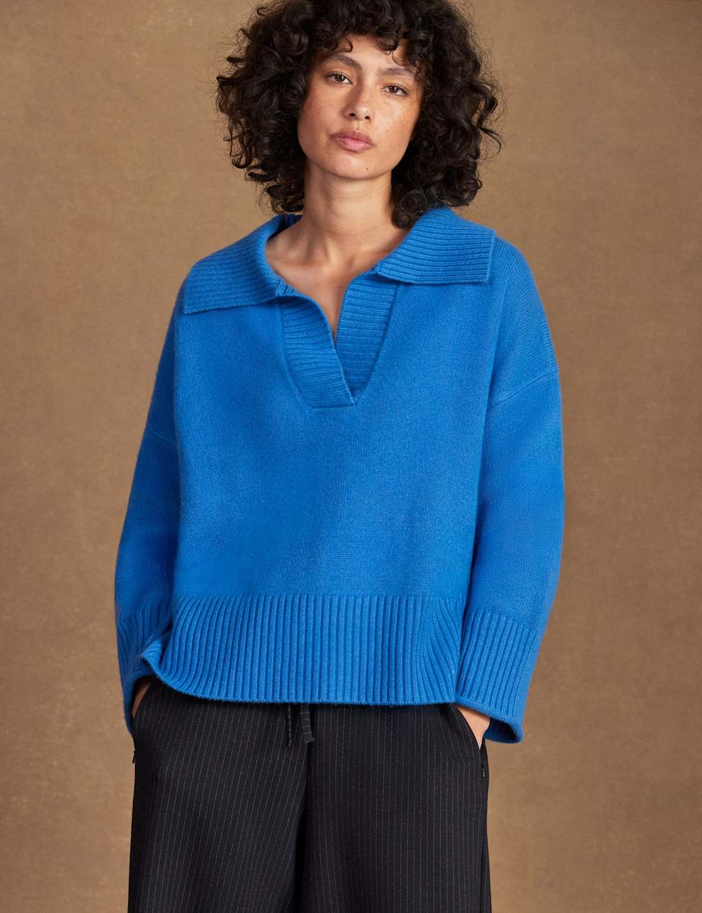 RO&ZO Wool Blend Collared Jumper with Cashmere Blue