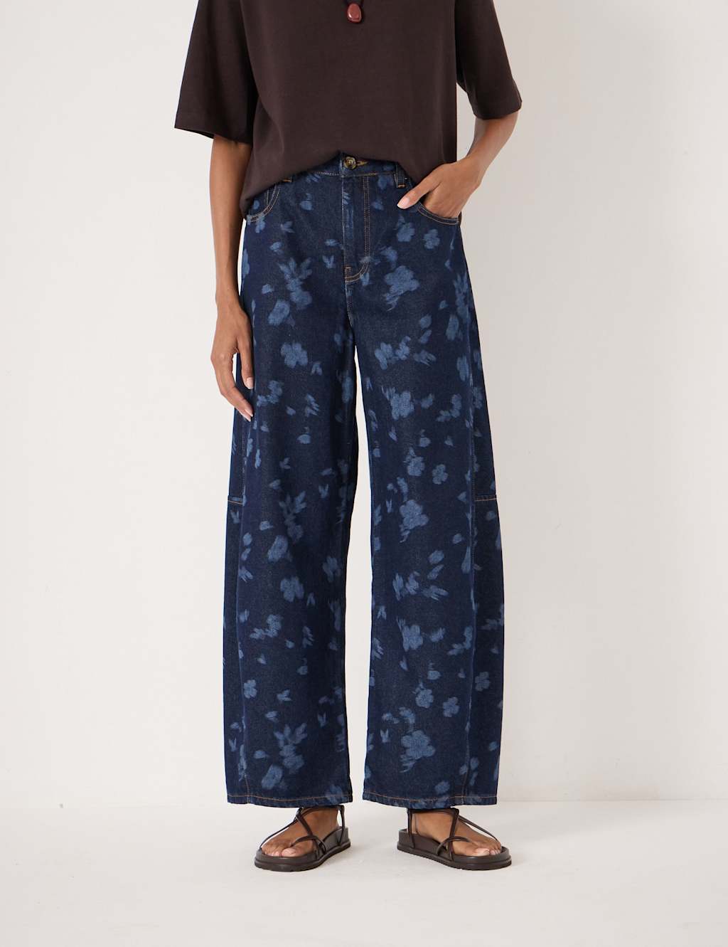 Hush Women's Bree Mid Rise Printed Barrel Cropped Jeans - 12 - Blue Mix - Available at M&S
