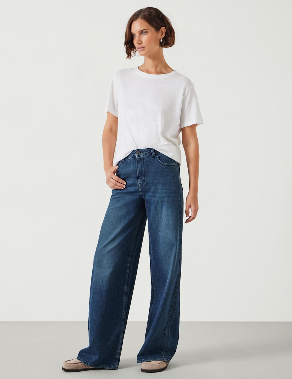 Hush Women's High Waisted Wide Leg Jeans - 6 - Dark Blue Denim - Available at M&S