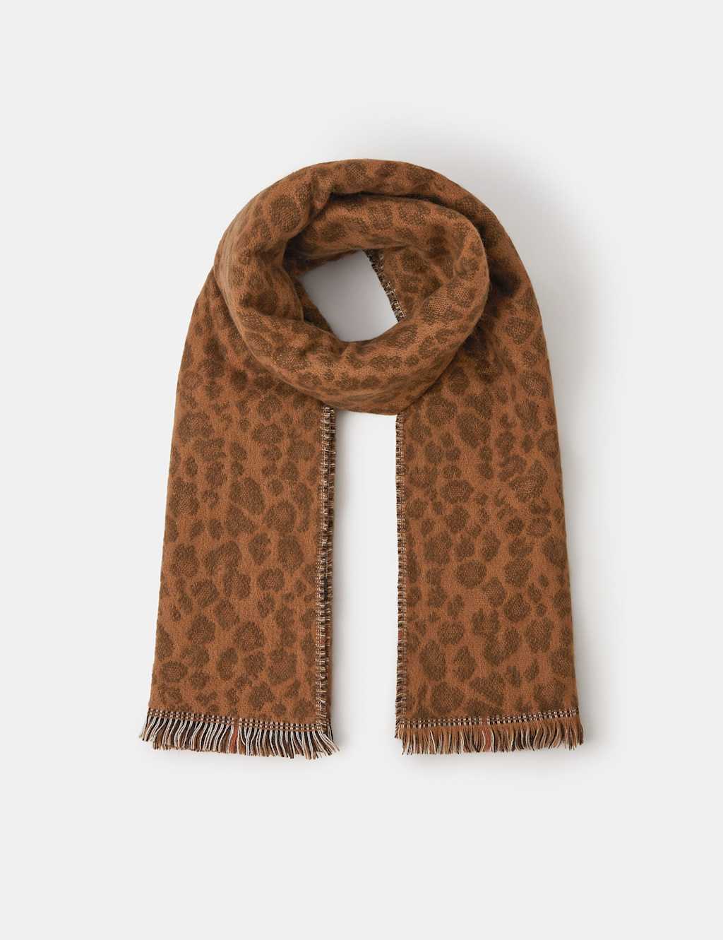 ACCESSORIZE Leopard Checked Reversible Blanket Scarf Brown Mix