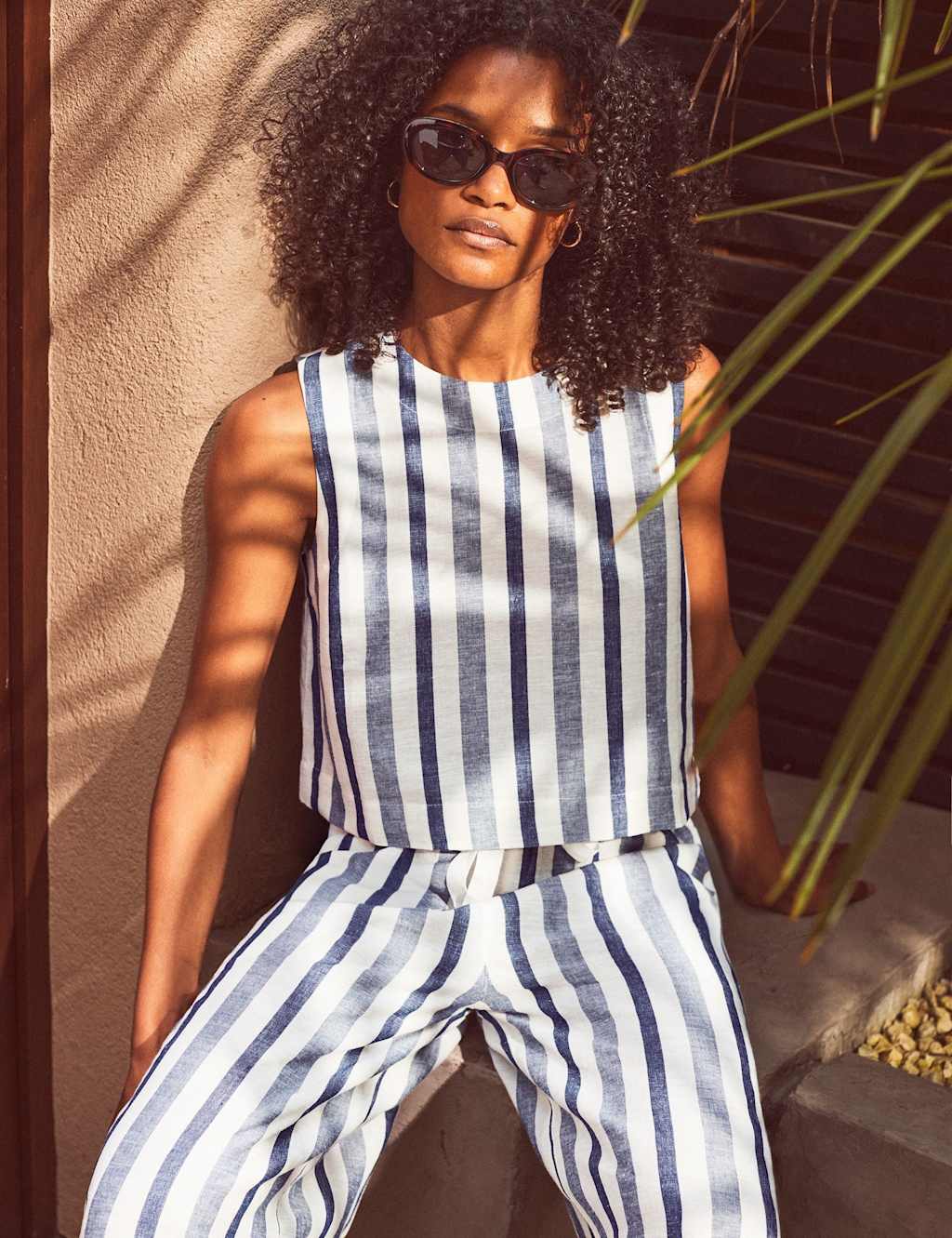 Ro&Zo Women's Cotton Linen Blend Striped Crew Neck Top - 18 - Blue Mix - Available at M&S