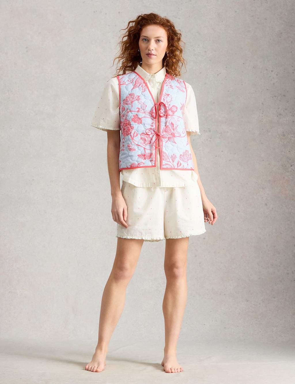 White Stuff Women's Pure Cotton Floral Reversible Short Gilet - Large - White Mix - Available at M&S