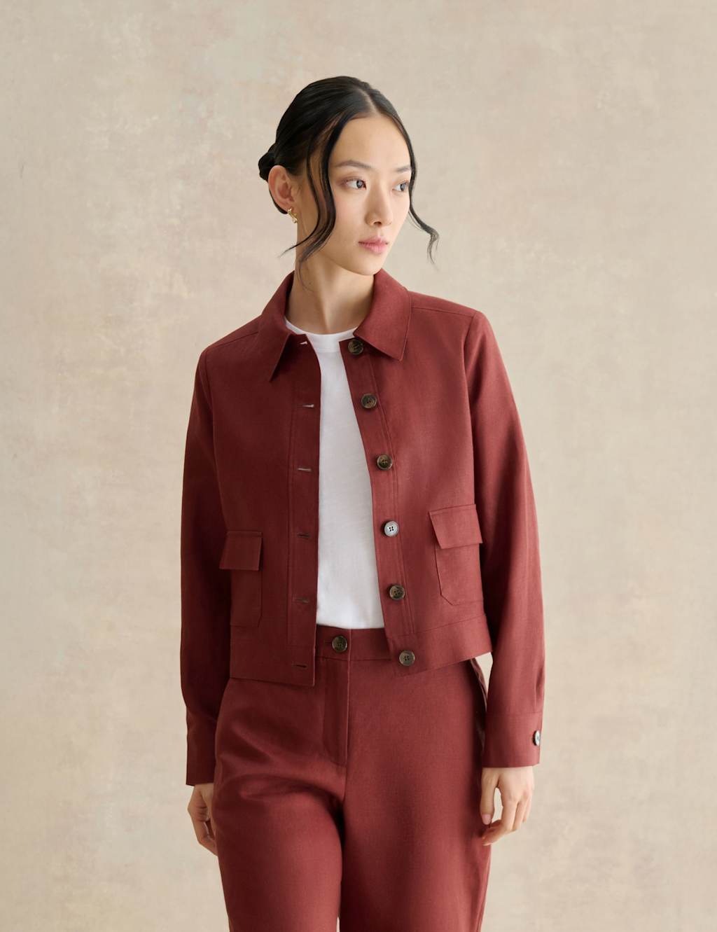Hobbs Women's Pure Linen Collared Jacket - 8 - Brown - Available at M&S