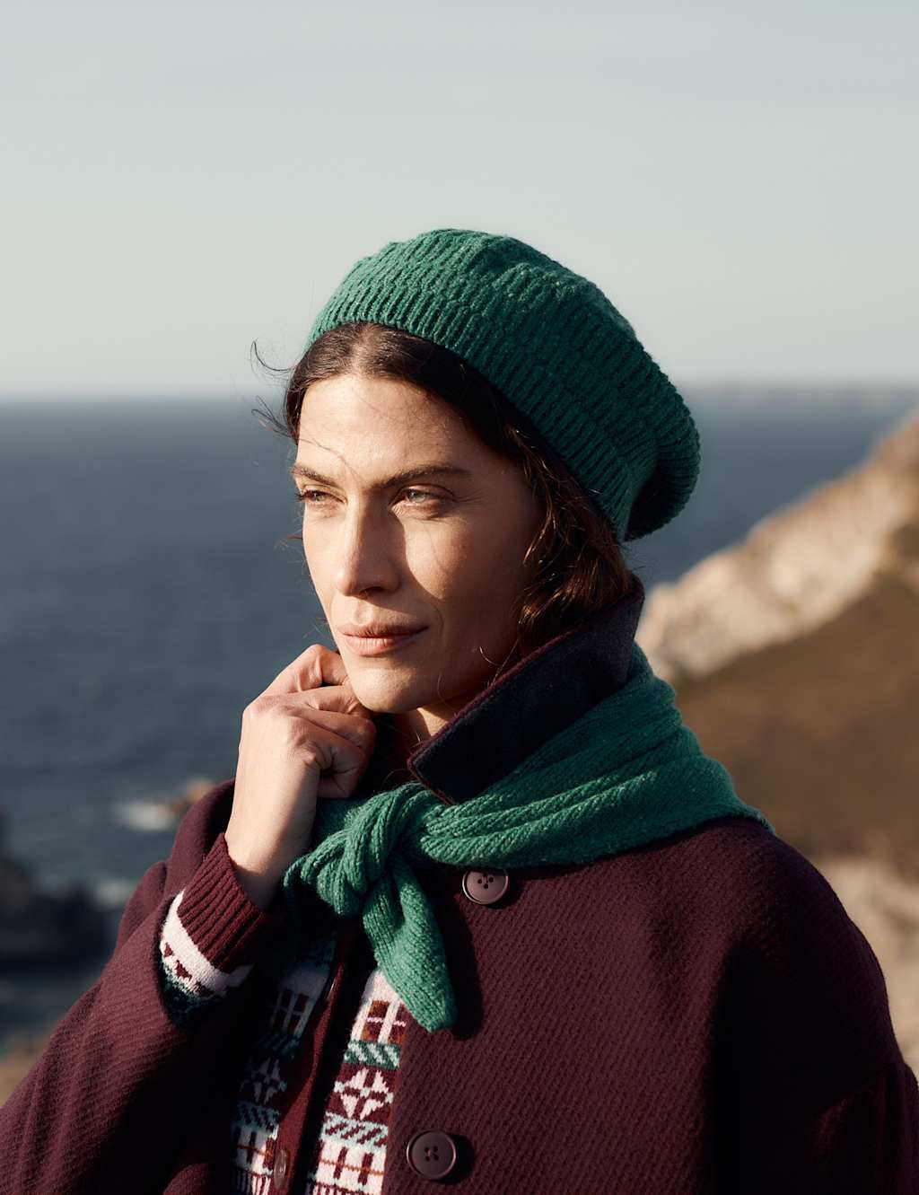 Seasalt Cornwall Merino Wool Rich Knitted Beret Hat Green