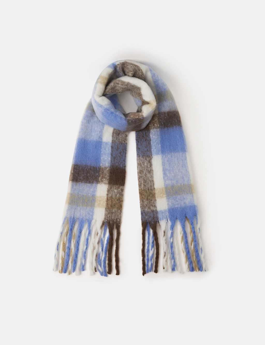 ACCESSORIZE Checked Fringed Scarf Blue
